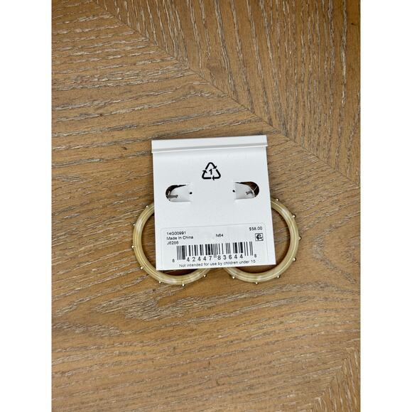 Lauren Ralph Lauren Cream Resin Studded Hoop Earrings Silver Tone NWT - Picture 4 of 4